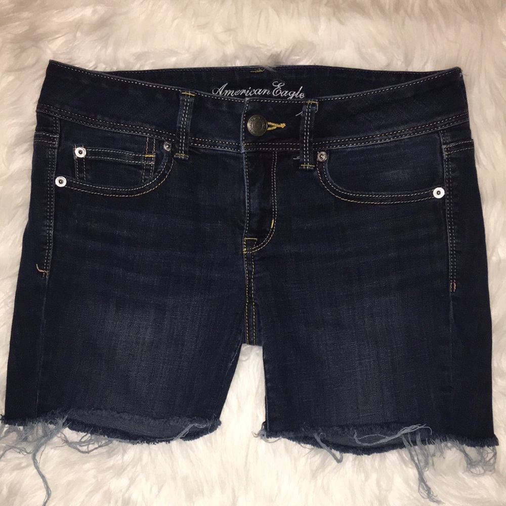 American Eagle Hand Cut Off Shorts Dark Wash Super Stretch 8
